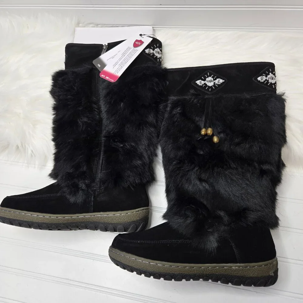 Wanderlust Women's Nika Black Fur Knee-High Boots Shoes 8 Wide W 1077498-9 New - Picture 6 of 16